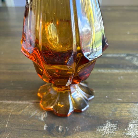 Fenton Amber Valencia Petal Vase Footed Vintage Slim Neck 14 inch Swung 60’s - Picture 7 of 7